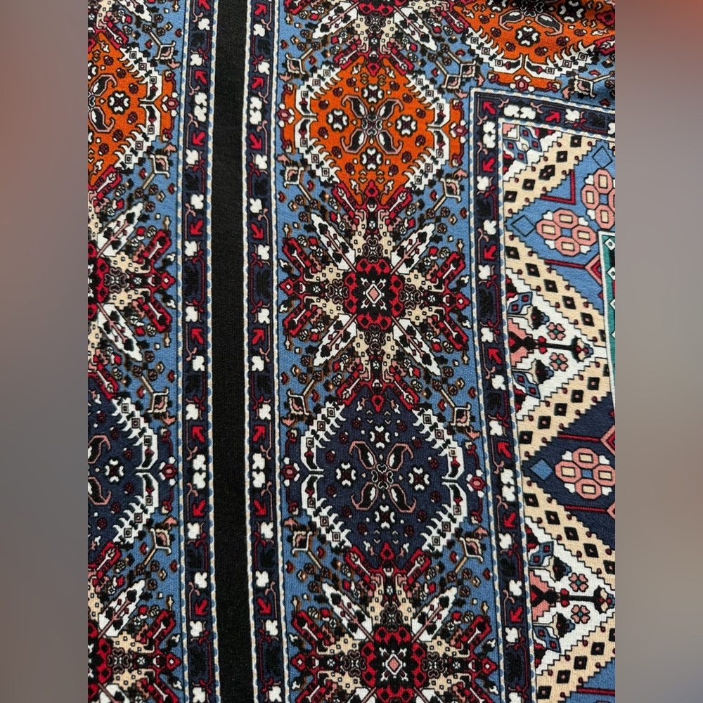 ONE WORLD Blue and Rust Patterned Crisscross Tunic Top - Picture 10 of 11